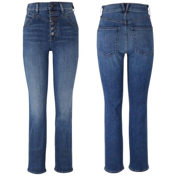 Veronica Beard Ryleigh High Rise Slim Straight Jeans 24 Indigo Button Fly - Picture 1 of 13